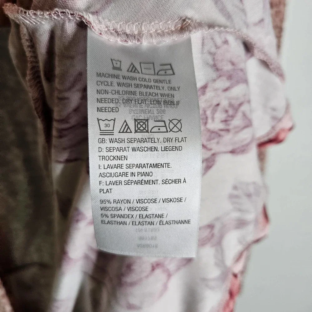 Logo Lori Goldstein Jersey Open Front Cardi Top Ruffles M‎ Rose Pink Floral